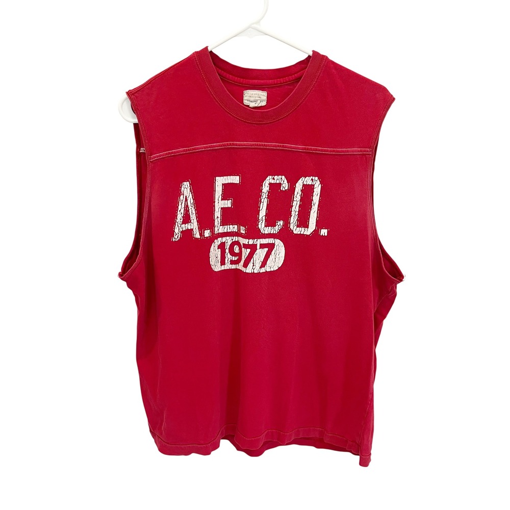 Vintage Y2K American Eagle Mens Red Muscle Tank Top Athletic Varsity Size Large
